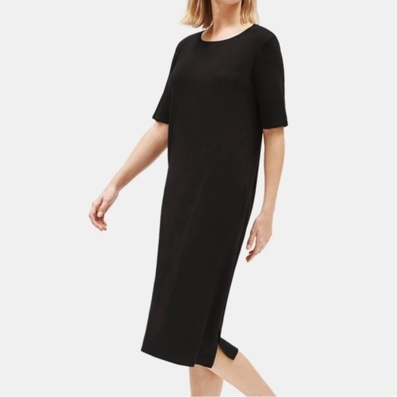 Eileen Fisher Short Sleeve Dress Navy women’s size small side zip Old Money - Picture 1 of 10